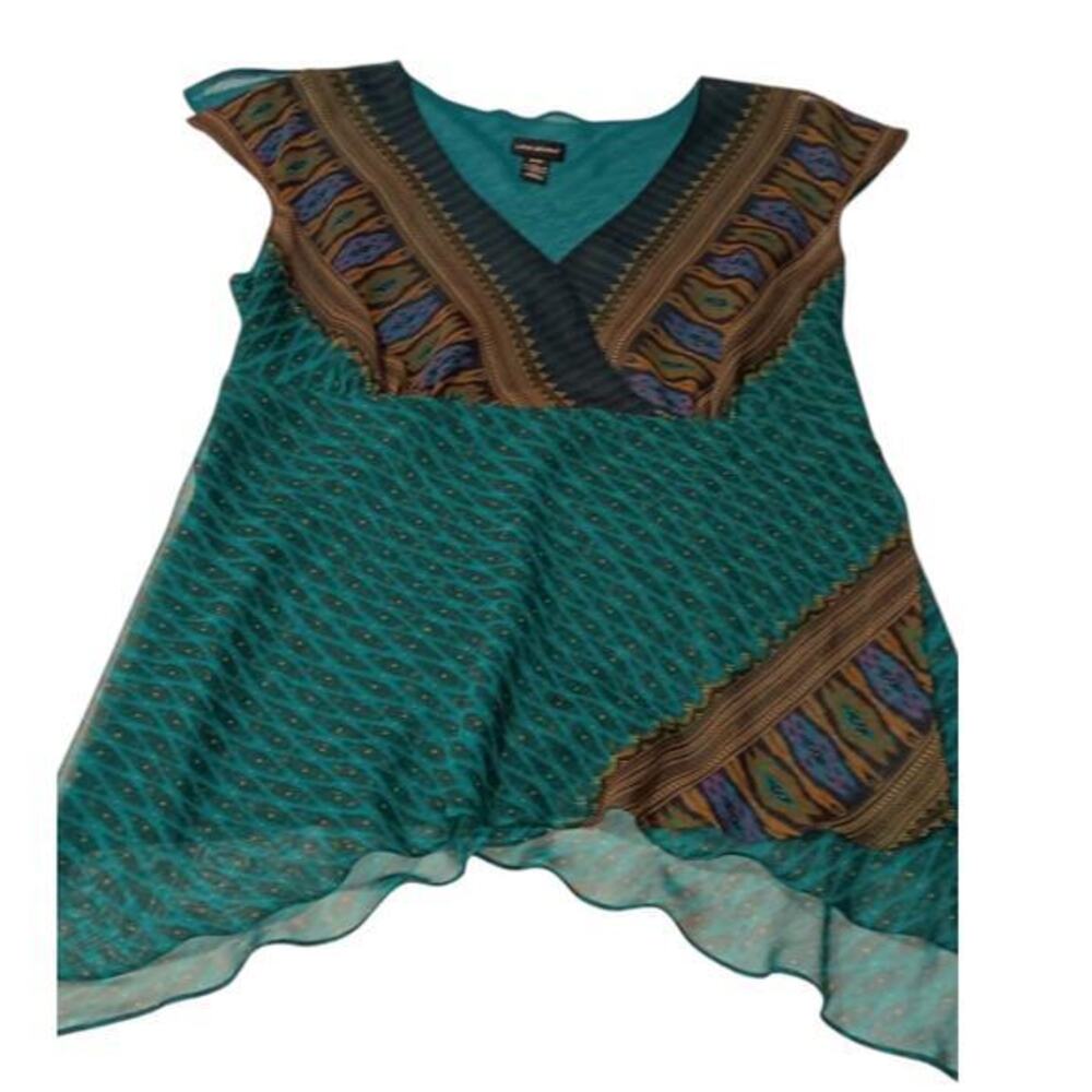 LANE BRYANT Flowy Flutter Long Tunic Top 2X 18/20 Dressy‎ Turquoise Green V-Neck - Picture 3 of 9